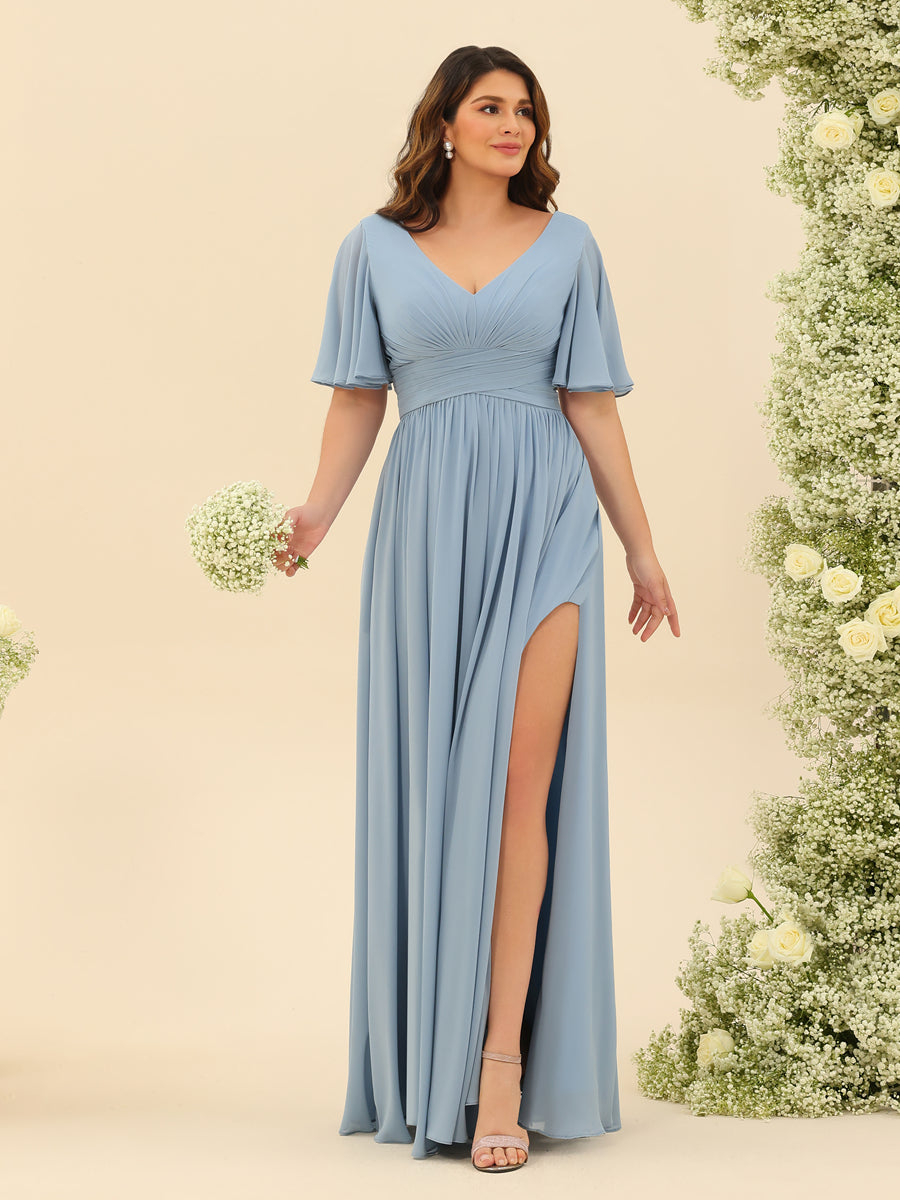 Elise | Vestido de Chifón A-Line con Escote en V y Bolsillos