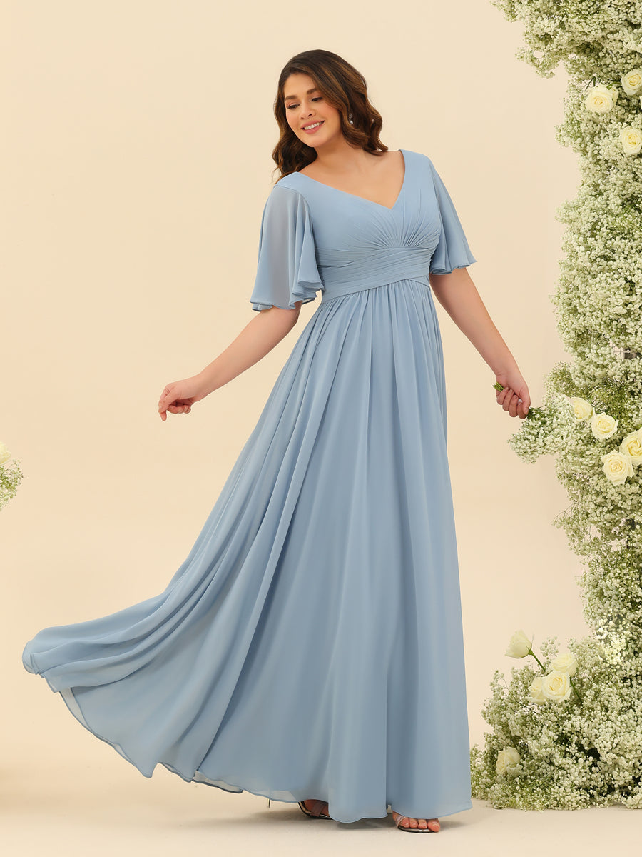 Elise | Vestido de Chifón A-Line con Escote en V y Bolsillos