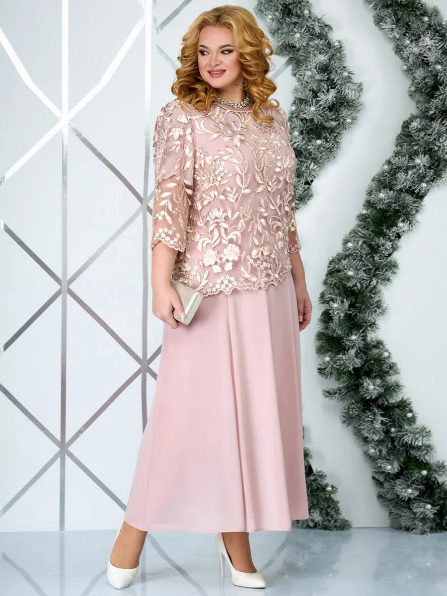 Celeste – Vestido de Noche Bordado Floral de Tallas Grandes