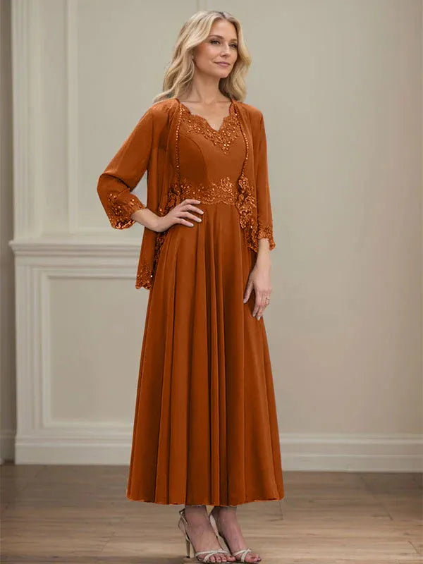 Evelina | Vestido de Chiffon en Corte A con Lentejuelas y Encaje