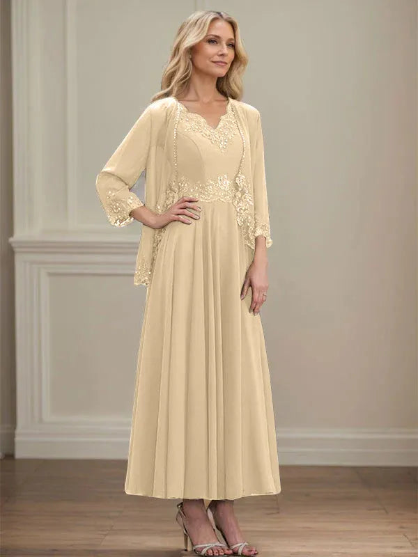 Evelina | Vestido de Chiffon en Corte A con Lentejuelas y Encaje
