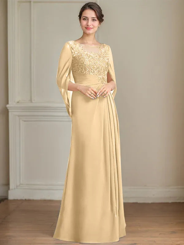 Eloria – Vestido de Madre de la Novia con Escote Redondo, Lentejuelas y Pliegues