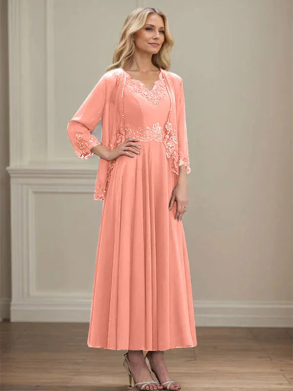 Evelina | Vestido de Chiffon en Corte A con Lentejuelas y Encaje