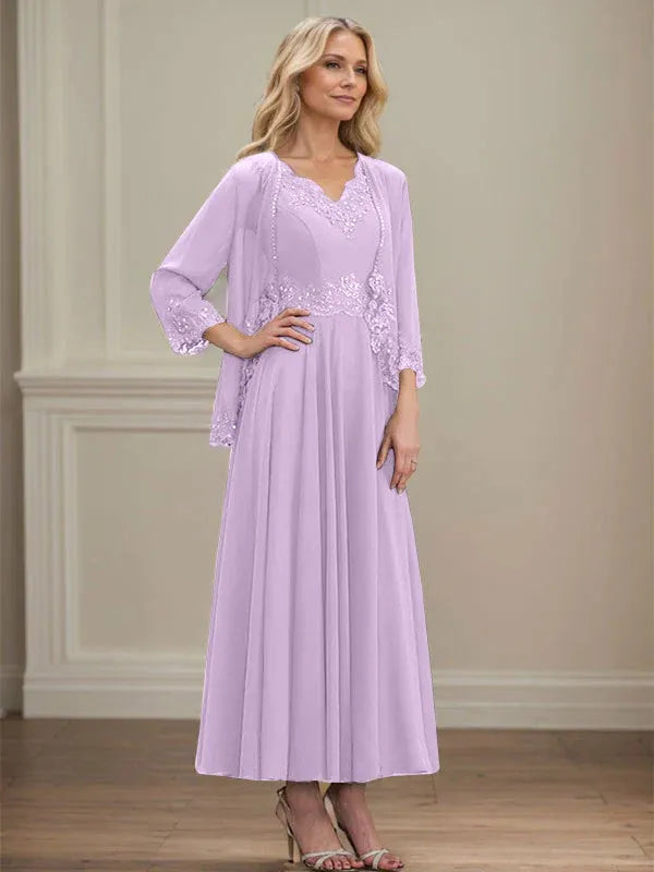 Evelina | Vestido de Chiffon en Corte A con Lentejuelas y Encaje