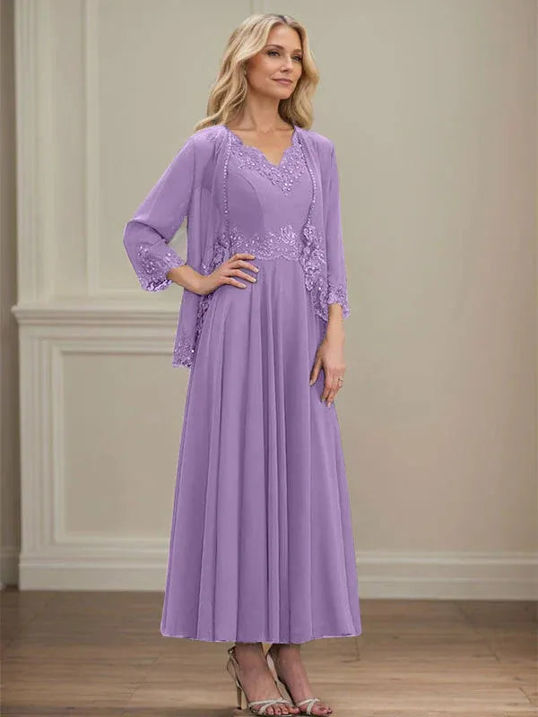 Evelina | Vestido de Chiffon en Corte A con Lentejuelas y Encaje