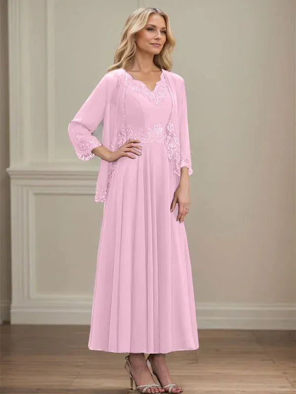 Evelina | Vestido de Chiffon en Corte A con Lentejuelas y Encaje