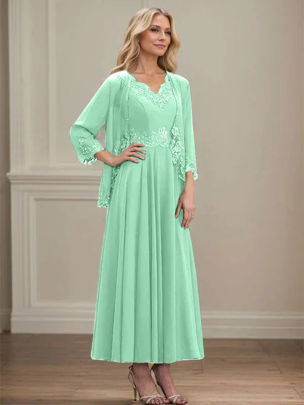 Evelina | Vestido de Chiffon en Corte A con Lentejuelas y Encaje