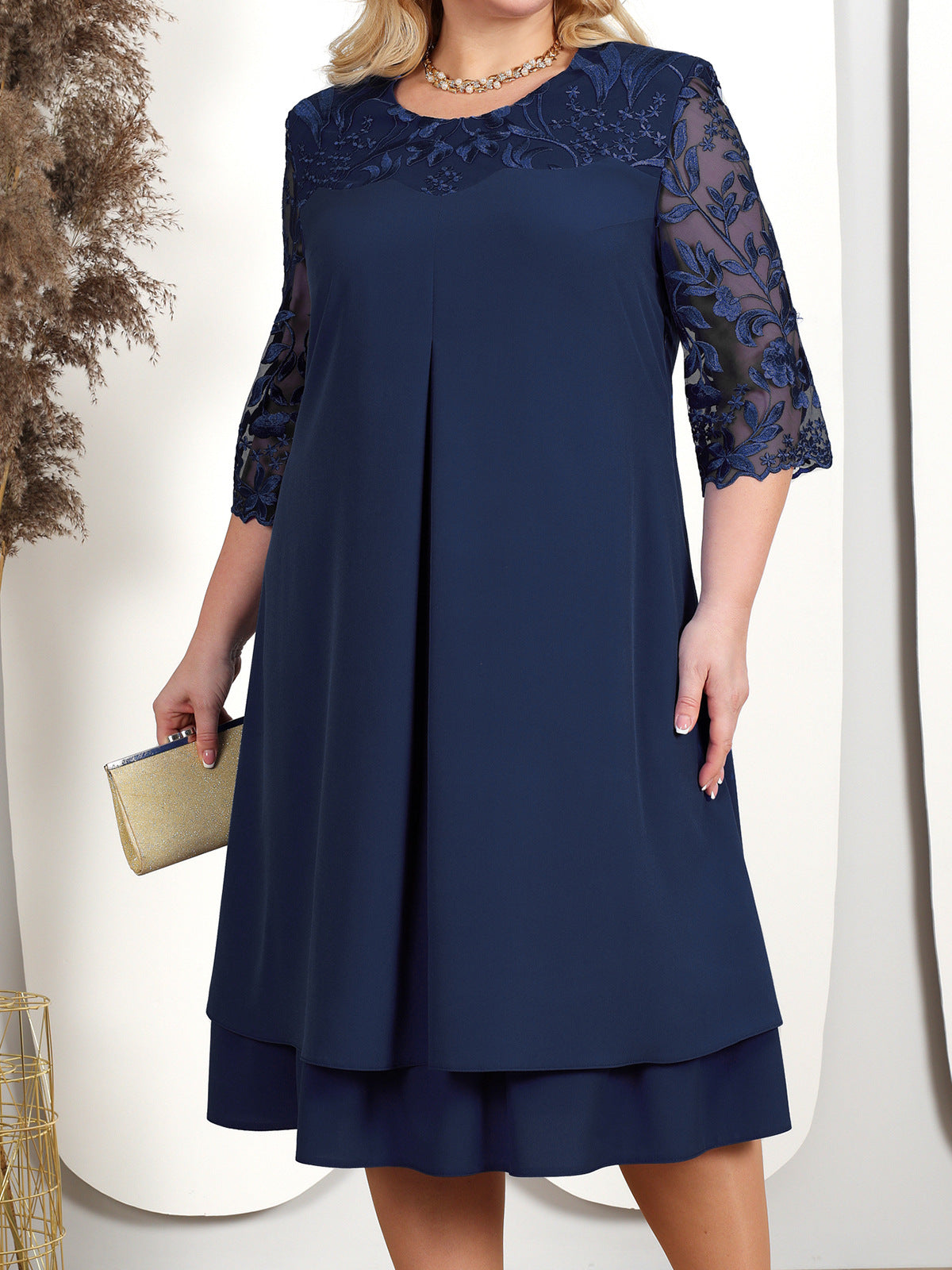 Helena – Vestido de Chifón Bordado de Talla Grande