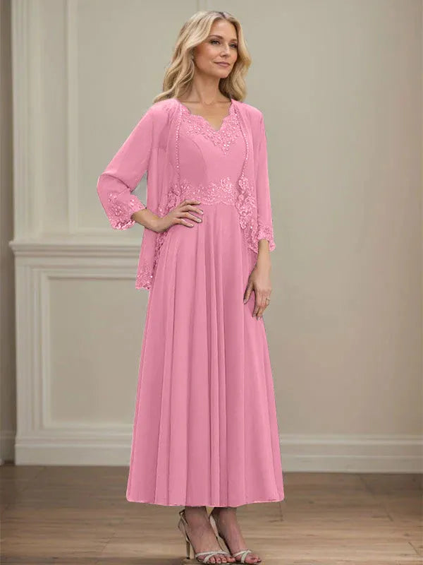 Evelina | Vestido de Chiffon en Corte A con Lentejuelas y Encaje