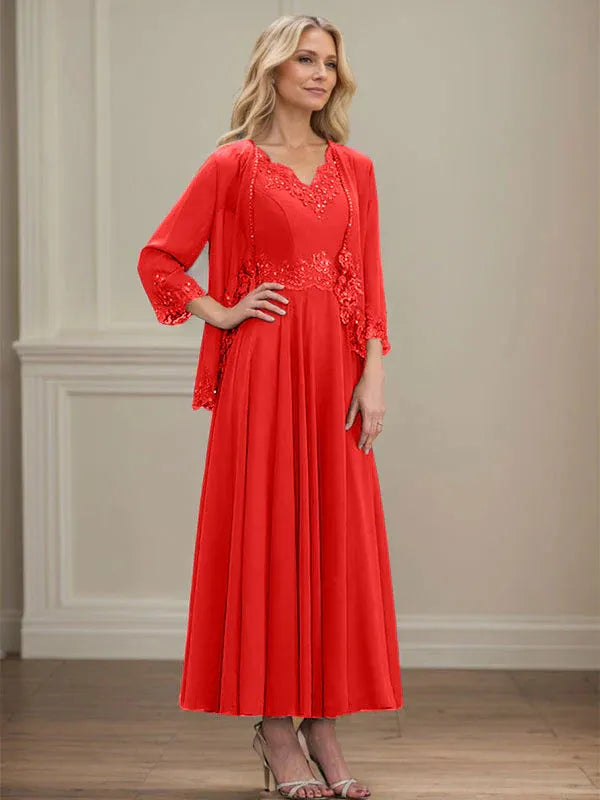 Evelina | Vestido de Chiffon en Corte A con Lentejuelas y Encaje