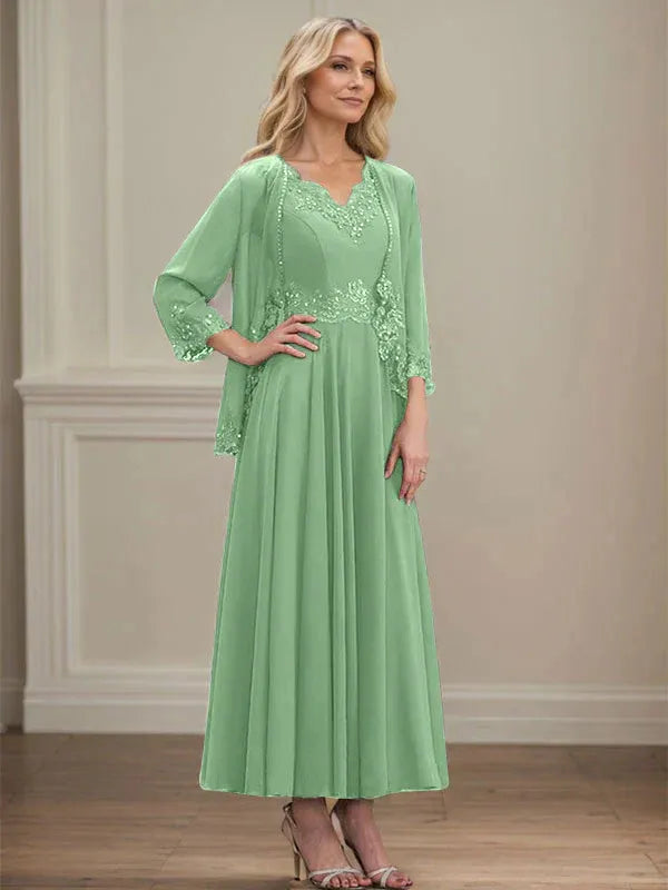 Evelina | Vestido de Chiffon en Corte A con Lentejuelas y Encaje