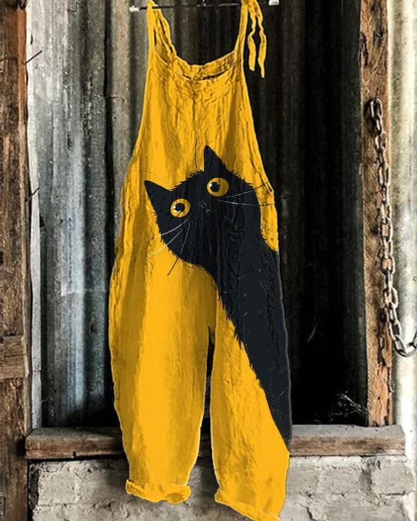 Solea | Overol artesanal ligero amarillo con gato negro