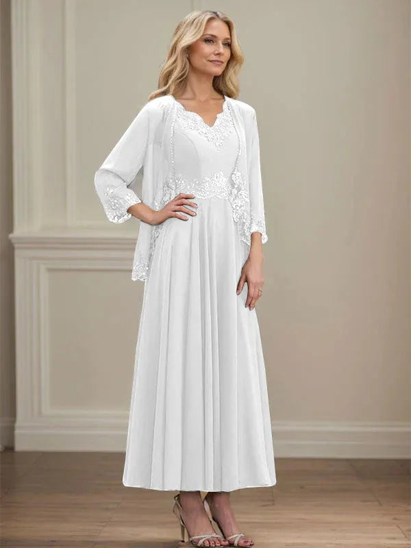 Evelina | Vestido de Chiffon en Corte A con Lentejuelas y Encaje