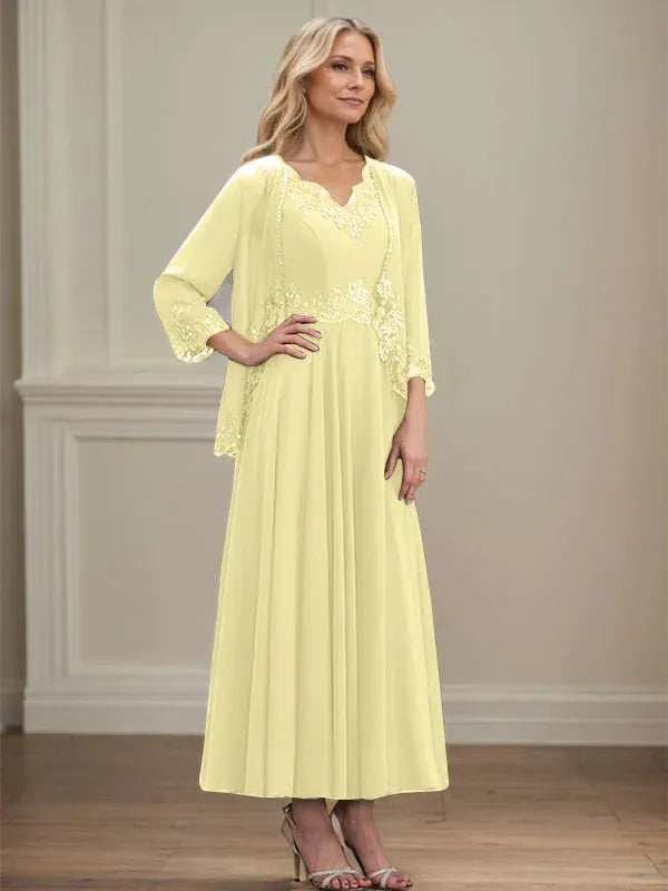 Evelina | Vestido de Chiffon en Corte A con Lentejuelas y Encaje