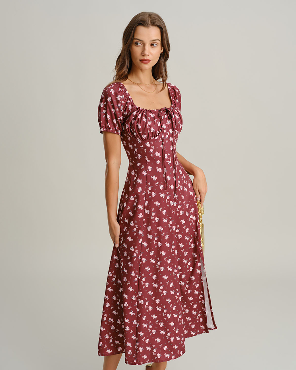 Scarlett – Vestido Midi de Cuello Cuadrado con Mangas Abullonadas