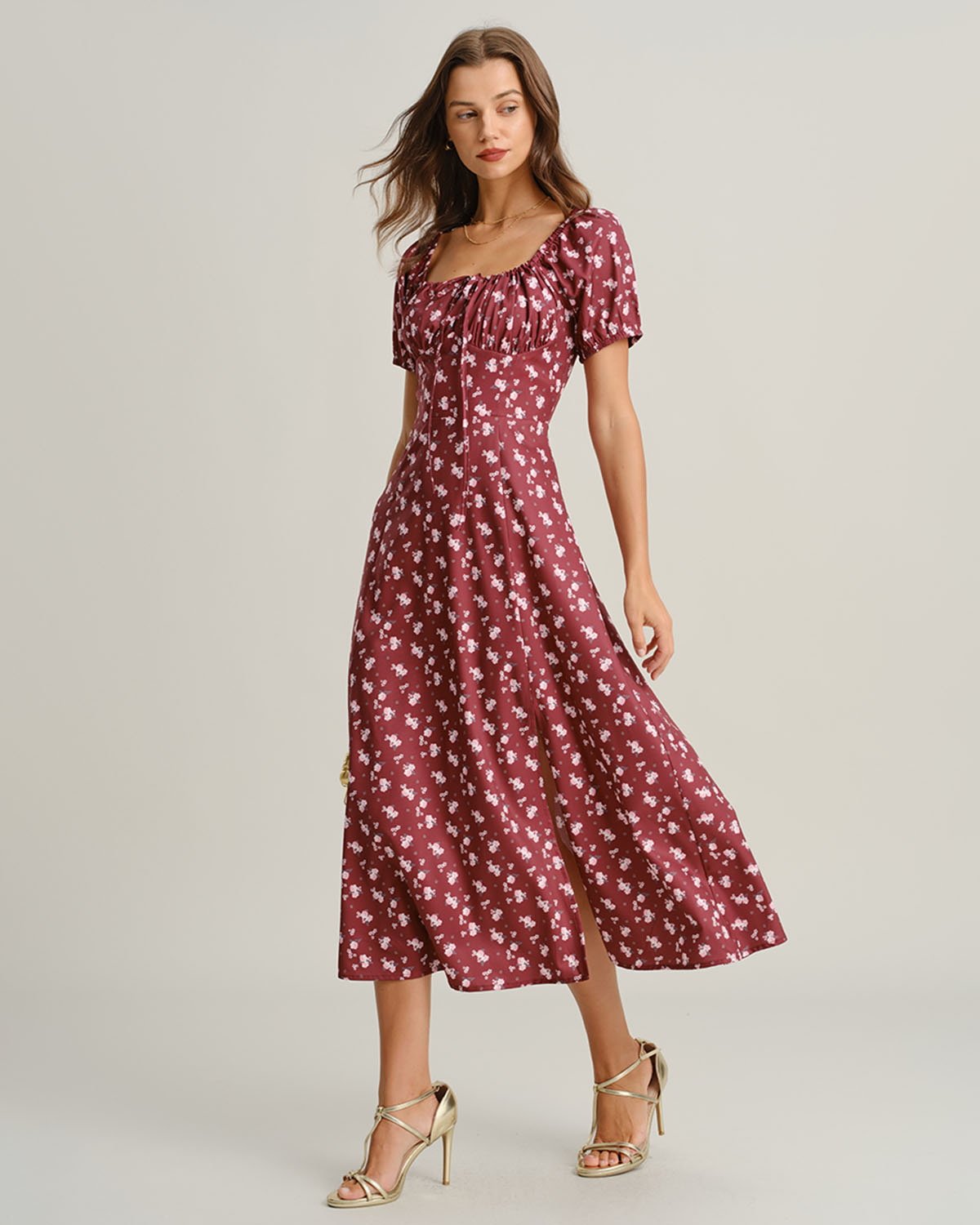 Scarlett – Vestido Midi de Cuello Cuadrado con Mangas Abullonadas