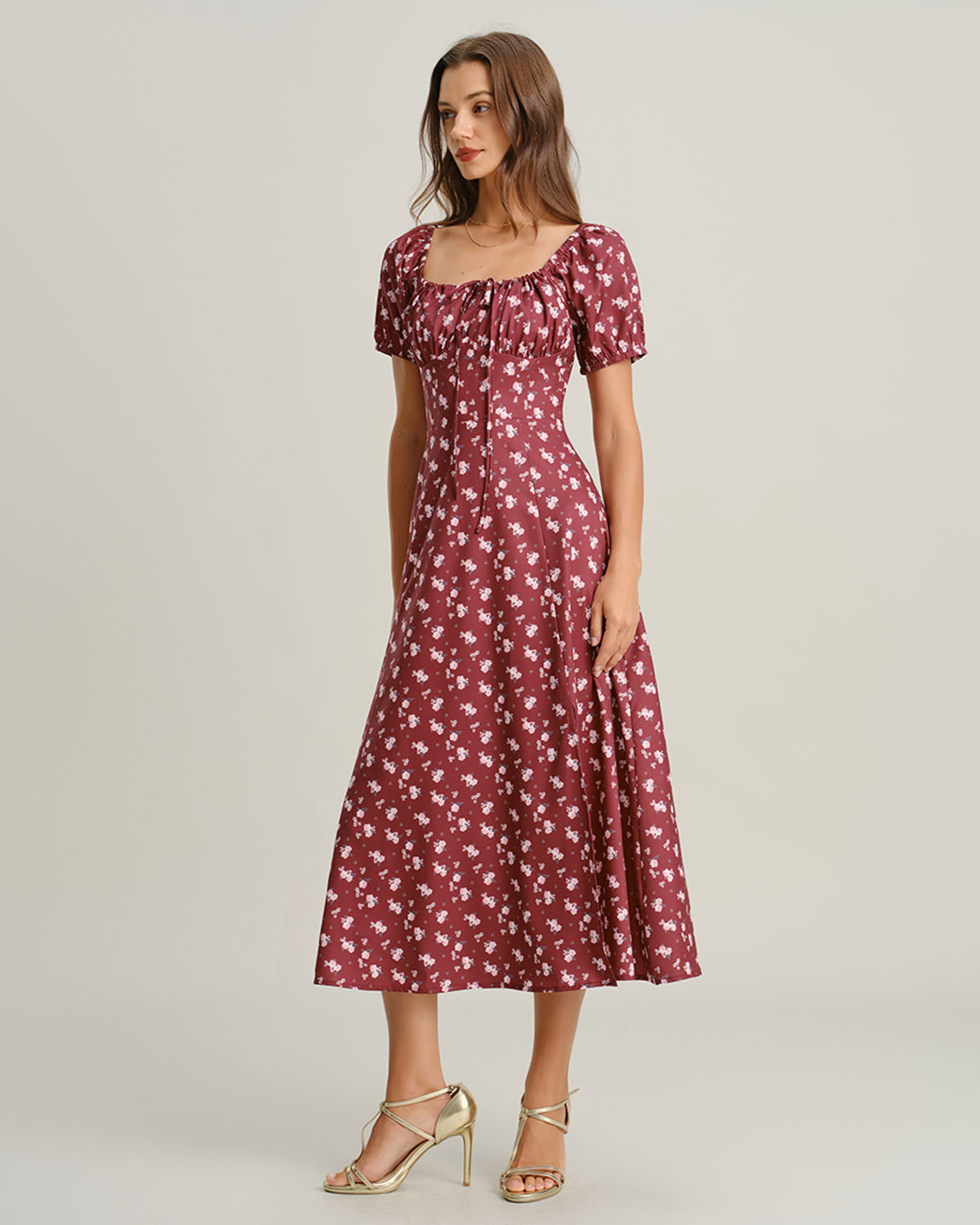 Scarlett – Vestido Midi de Cuello Cuadrado con Mangas Abullonadas